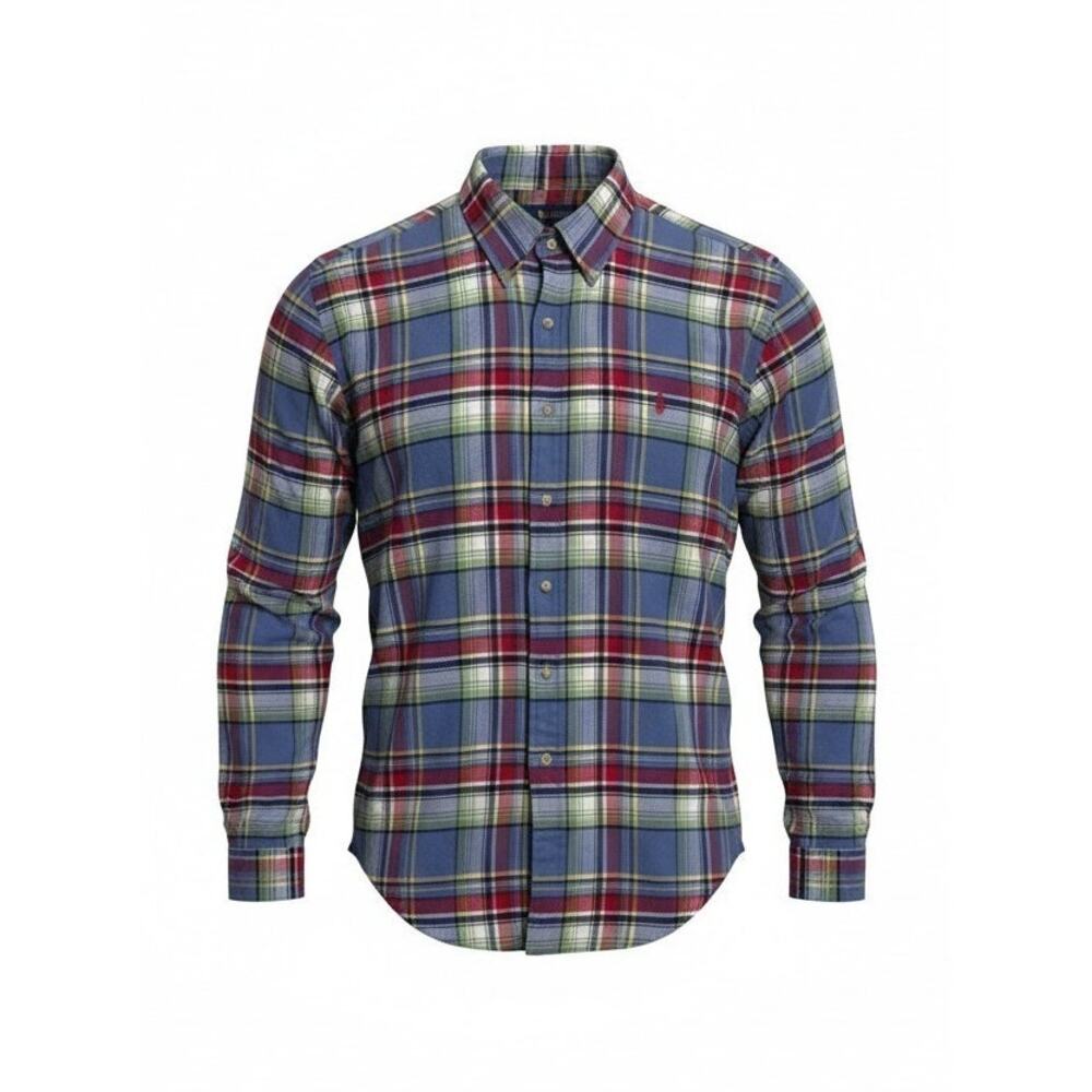 Polo Ralph Lauren XL 100% Cotton Flannel Blue Plaid Long Sleeve Button Down
